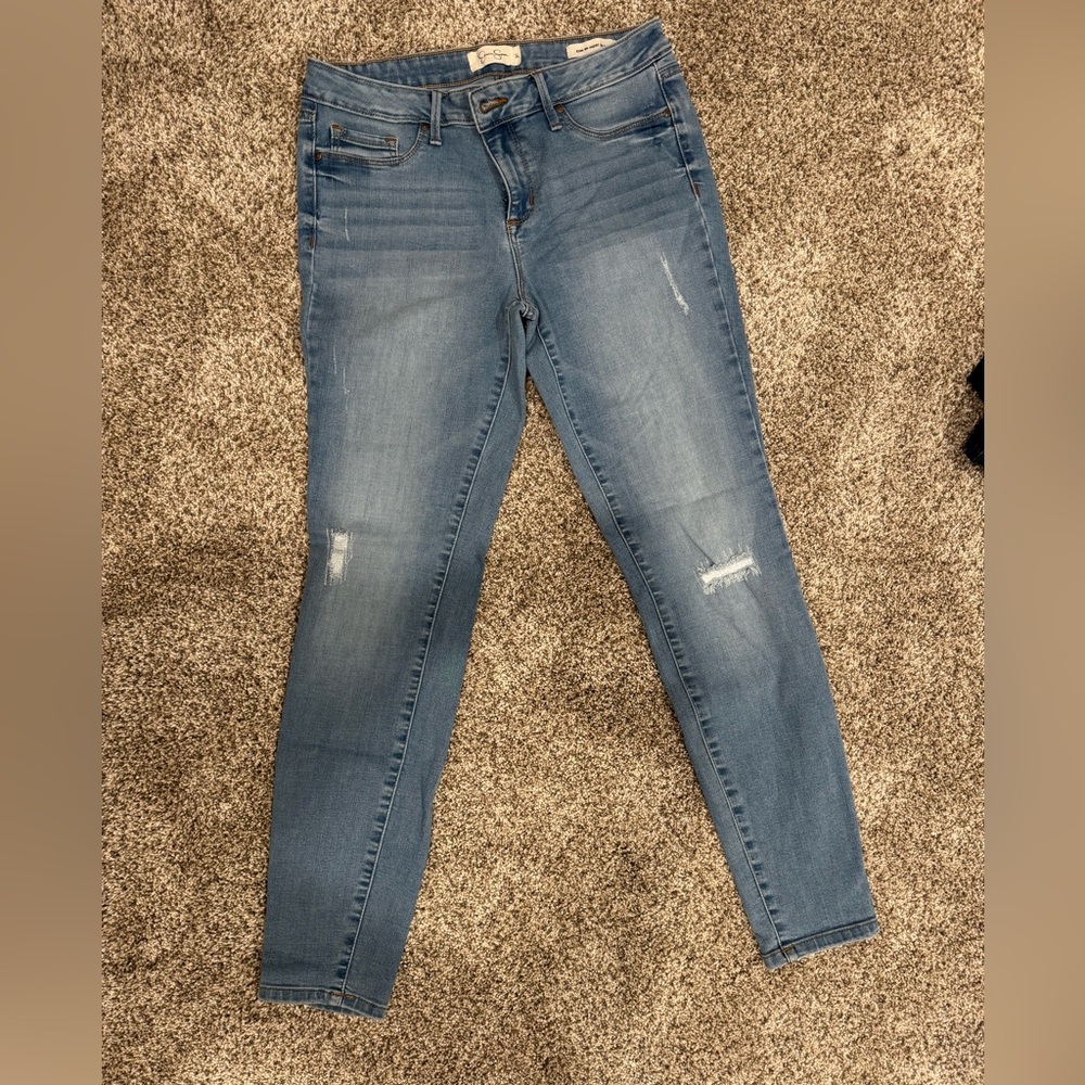 Jessica Simpson Blue Skinny Distressed Jeans. Gently used. Size 30.
